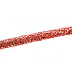 Gold color strassed sewed lace 6mm CORAL x50cm
