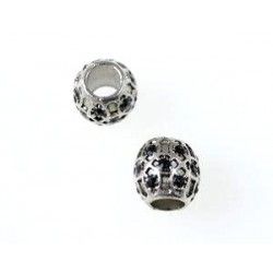 Metal bead big hole royal strassed 9.6mm SILVER COLOR/JET x1