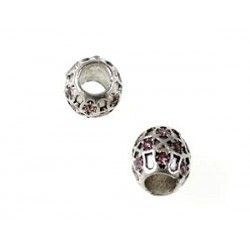 Metal bead big hole royal strassed 9.6mm SILVER COLOR/PINK x1