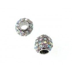 Metal bead big hole diamond effect strassed 10.5x9.7mm SILVER COLOR/CRYSTAL AB x1