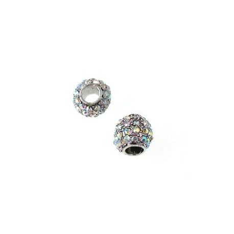 Perle métal gros trou diamantée strassée 10.5X9.7mm ARGENTÉ/CRYSTAL AB x1  - 1