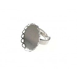 Ring setting for cabochon oval indented 18x13mm SILVER COLOR