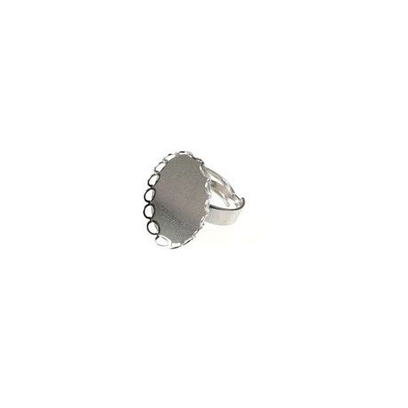 Support de bague porte cabochon ovale dentelé 18x13mm ARGENTÉ x1  - 1