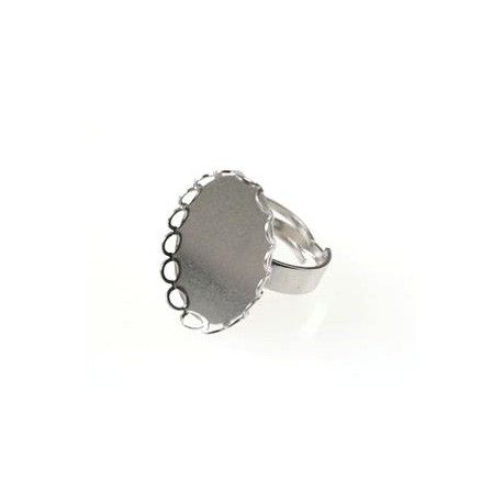 Support de bague porte cabochon ovale dentelé 25x18mm ARGENTÉ x1  - 1