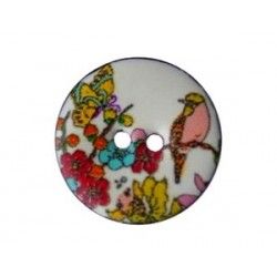 Button coco enamelled 23mm flower and bird x1