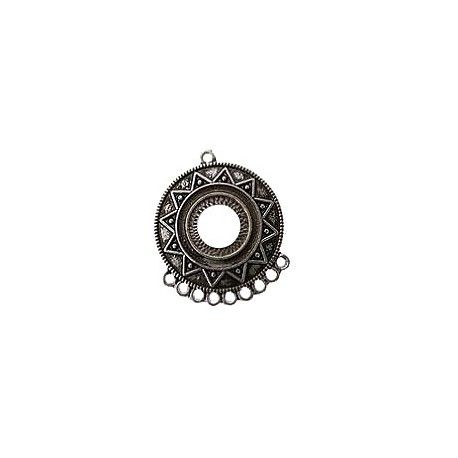 Pendentif rond aztèque 9 anneaux 48x40mm ARGENTÉ VIEILLI  - 1