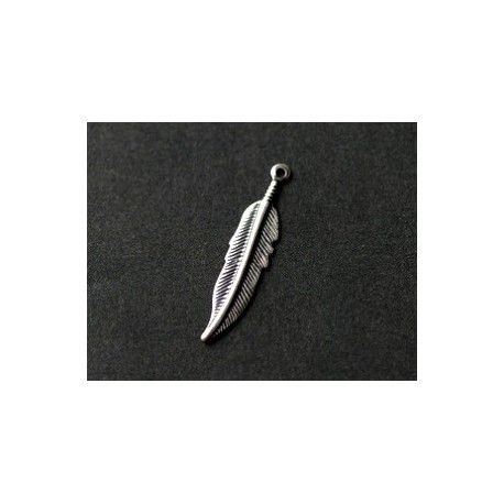 Breloque plume légère 27x6mm ARGENTÉ VIEILLI x2  - 1