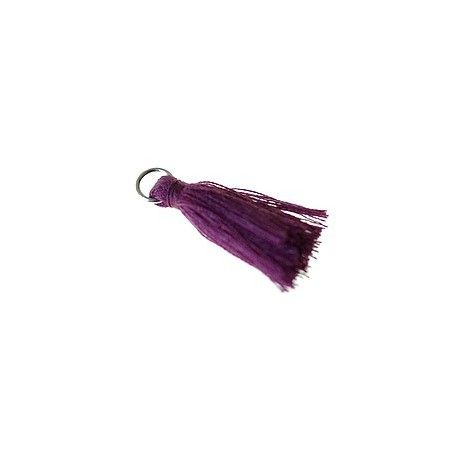Pompon de fils avec anneau 25/30mm PRUNE x1  - 1