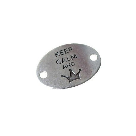 Intercalaire plaque message "Keep Calm" avec couronne 30x20mm ARGENTÉ SATINÉ x1  - 1