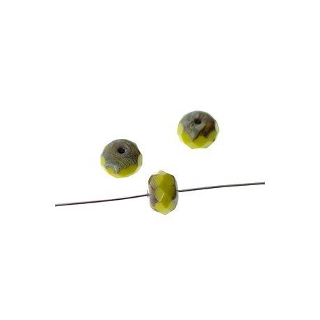 Ronde aplatie facettée bord effet pierre 8x5.5mm PISTACHE OPAQUE x2  - 1