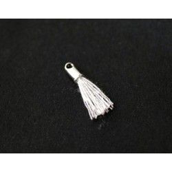 Little pompon of thread with end cap silver color 12/15mm WHITE x2