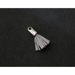 Little pompon of thread with end cap silver color 12/15mm GREY x2