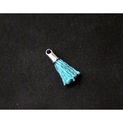 Little pompon of thread with end cap silver color 12/15mm LIGHT TURQUOISE x2