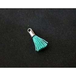 Little pompon of thread with end cap silver color 12/15mm LIGHT EMERALD x2