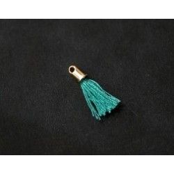 Little pompon of thread with end cap gold color 12/15mm LIGHT EMERALD x2