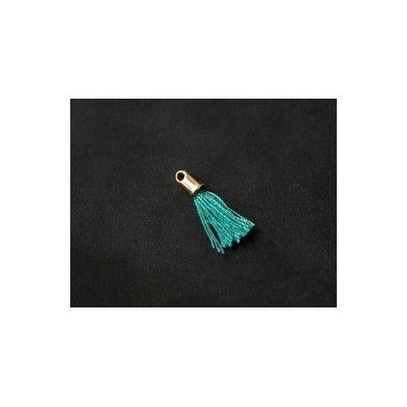 Mini pompon avec cloche doré 12/15mm LIGHT EMERALD x2  - 1