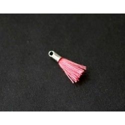 Little pompon of thread with end cap silver color 12/15mm LIGHT ROSE x2