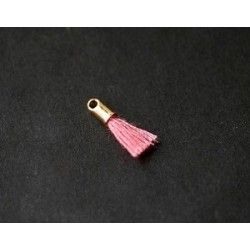 Little pompon of thread with end cap gold color 12/15mm LIGHT ROSE x2