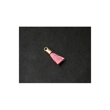 Mini pompon avec cloche doré 12/15mm LIGHT ROSE x2  - 1