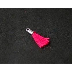 Little pompon of thread with end cap silver color 12/15mm ROSE FLUO x2
