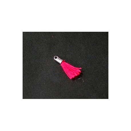 Mini pompon avec cloche argenté 12/15mm ROSE FLUO x2  - 1