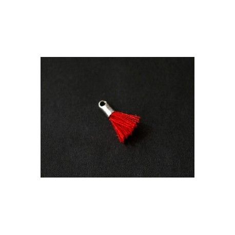 Mini pompon avec cloche argenté 12/15mm ROUGE x2  - 1