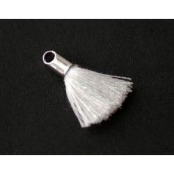 Pompon of thread with end cap silver color 15/18mm WHITE x2