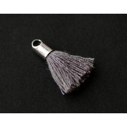 Pompon of thread with end cap silver color 15/18mm GREY x2