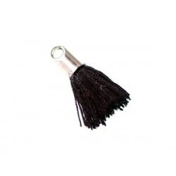 Pompon of thread with end cap silver color 15/18mm BLACK x2