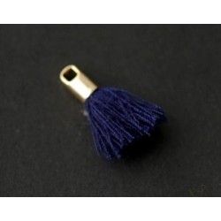 Pompon of thread with end cap gold color 15/18mm NAVY BLUE x2
