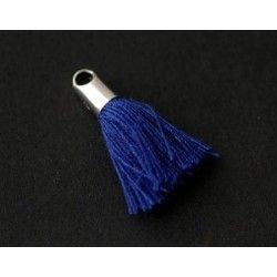 Little pompon of thread with end cap silver color 12/15mm BLEU DUR x2