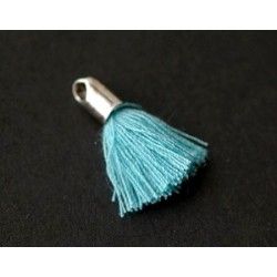 Pompon of thread with end cap silver color 15/18mm LIGHT TURQUOISE x2