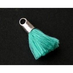 Pompon of thread with end cap silver color 15/18mm LIGHT EMERALD x2