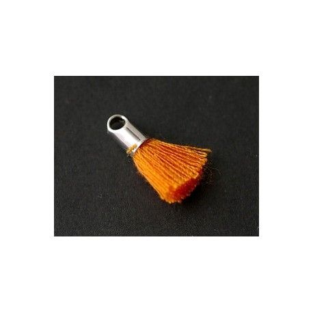Pompon avec cloche argenté 15/18mm ORANGE x2  - 1