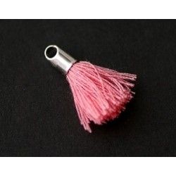 Pompon of thread with end cap silver color 15/18mm LIGHT ROSE x2
