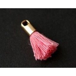 Pompon of thread with end cap gold color 15/18mm LIGHT ROSE x2