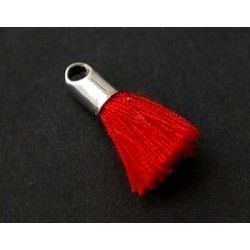 Pompon of thread with end cap silver color 15/18mm RED x2