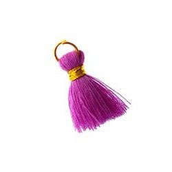 Pompon of threads with loop 20/22mm gold thread VIOLET x1