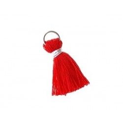 Pompon of threads with loop 20/22mm silver thread RED x1