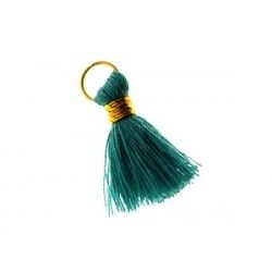 Pompon of threads with loop 20/22mm gold thread BLEU LAGON x1