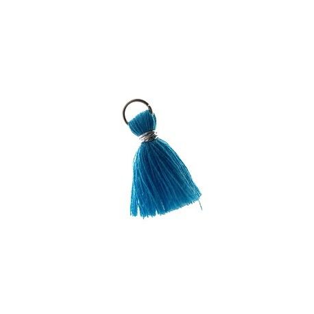 Pompon de fils avec anneau 20/22mm fil argenté DARK AQUAMARINE x1  - 1