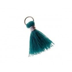 Pompon of threads with loop 20/22mm silver thread BLEU LAGON x1