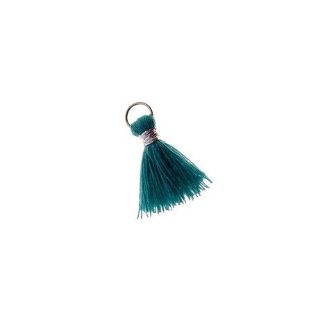 Pompon de fils avec anneau 20/22mm fil argenté BLEU LAGON x1  - 1
