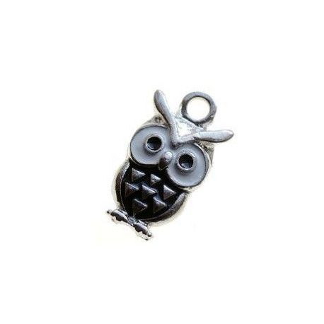 Breloque hibou émaillé 20x11mm ARGENTÉ  - 1