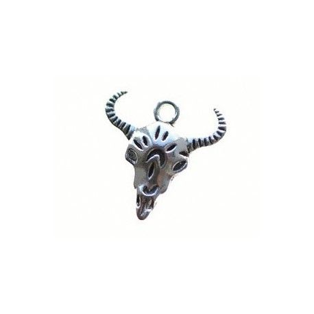 Breloque tête de buffle 20.5x20mm ARGENTÉ VIEILLI x2  - 1