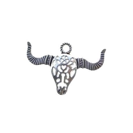 Pendentif tête de buffle 34x50mm ARGENTÉ VIEILLI  - 1
