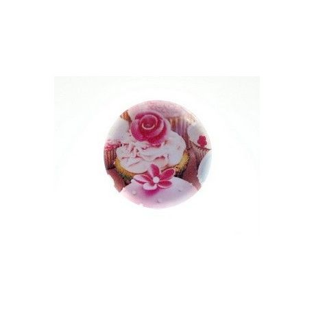 Cabochon loupe rond 20mm MUFFIN ROSE  - 1