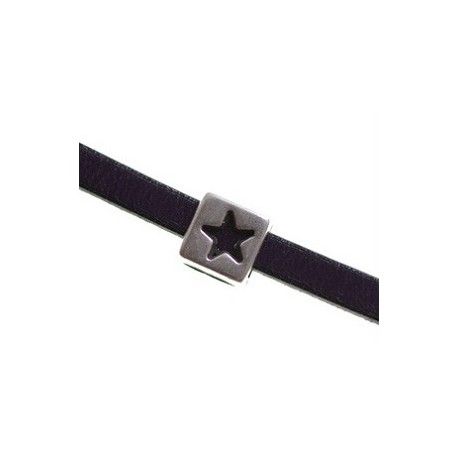 Passant rectangulaire pour cuir 5mm étoile 9.6mm ARGENTÉ VIEILLI  - 1