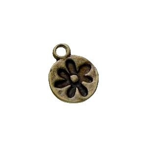 Breloque rond impression fleur 10x13mm LAITON VIEILLI x2  - 1