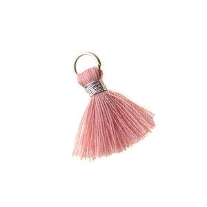 Pompon de fils avec anneau 20/22mm fil argenté ROSE POUDRÉ x1  - 1